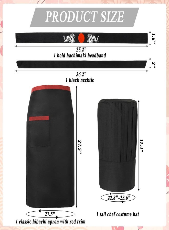 ojustbeok 4PCS Hibachi Chef Costume Set Japanese Headband and Tie, Hachimaki Teppanyaki Tall Cap and Apron Teppanyaki Chef Outfit Accessories for Hibachi BBQ Birthday Party Decorations Halloween Party Dress Up - Image 2